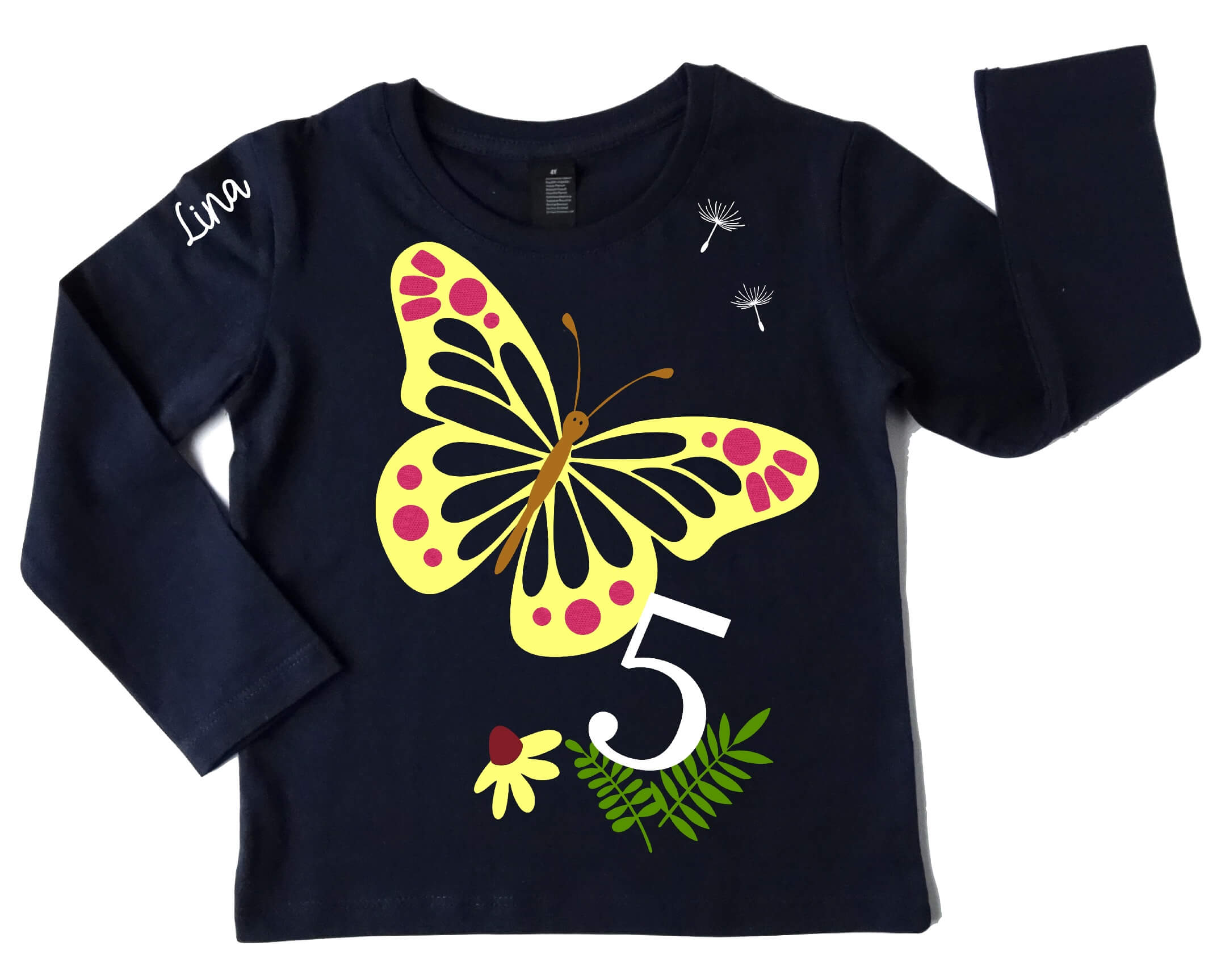 Geburtstagsshirt Schmetterling Langarm, weiß oder navy