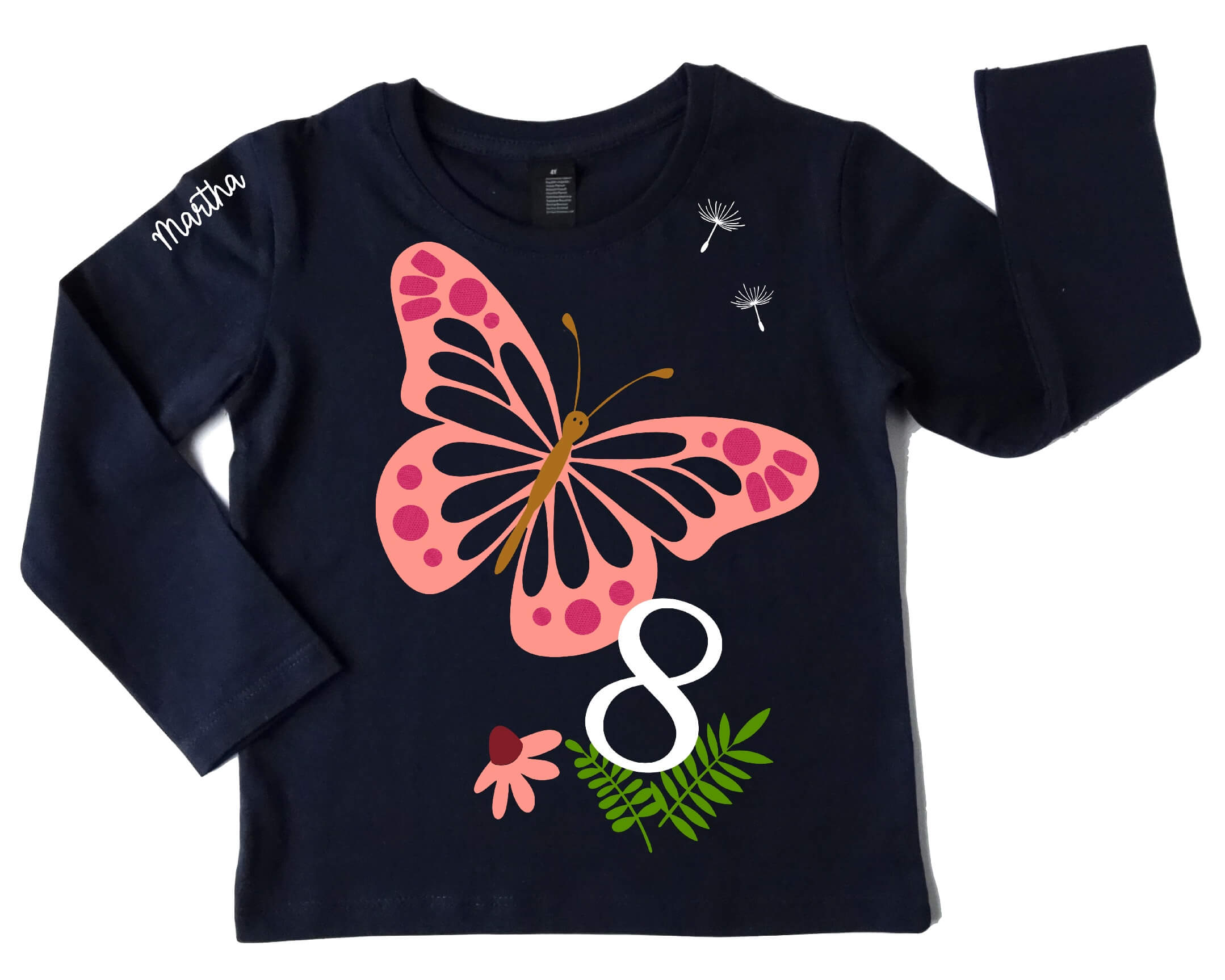 Geburtstagsshirt Schmetterling Langarm, weiß oder navy
