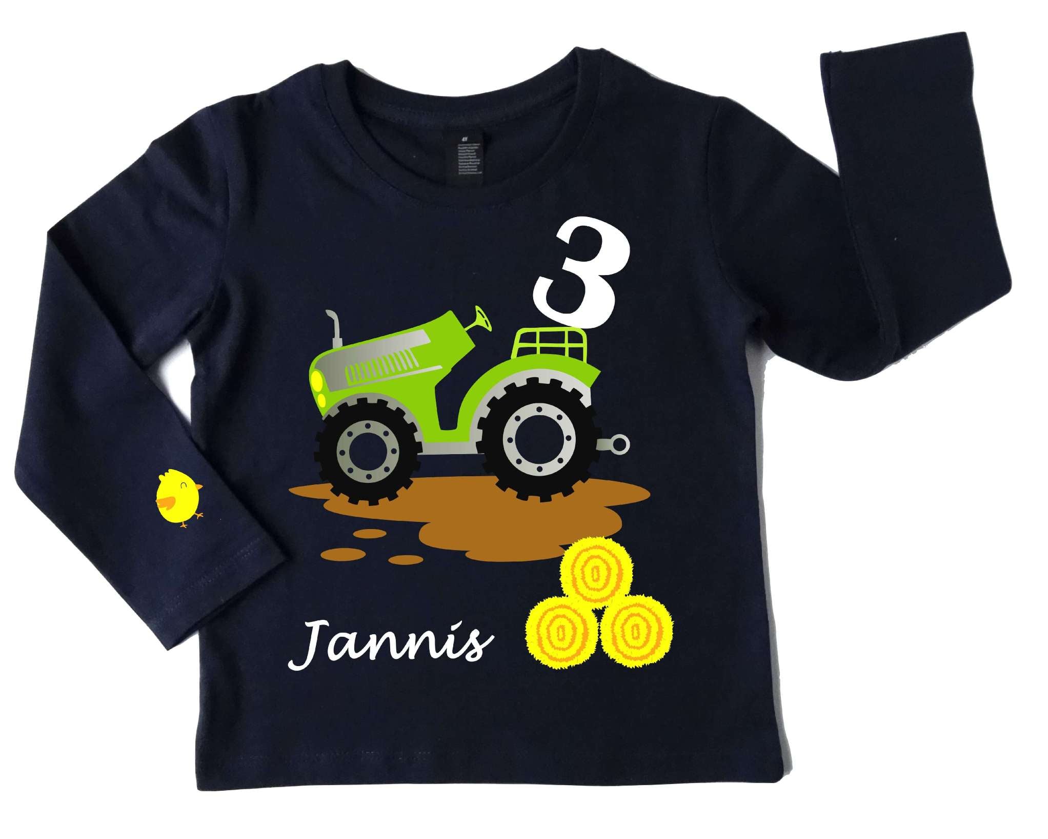 navi Geburtstagsshirt hellgrüner Traktor mit Name und Zahl und langen Ärmeln