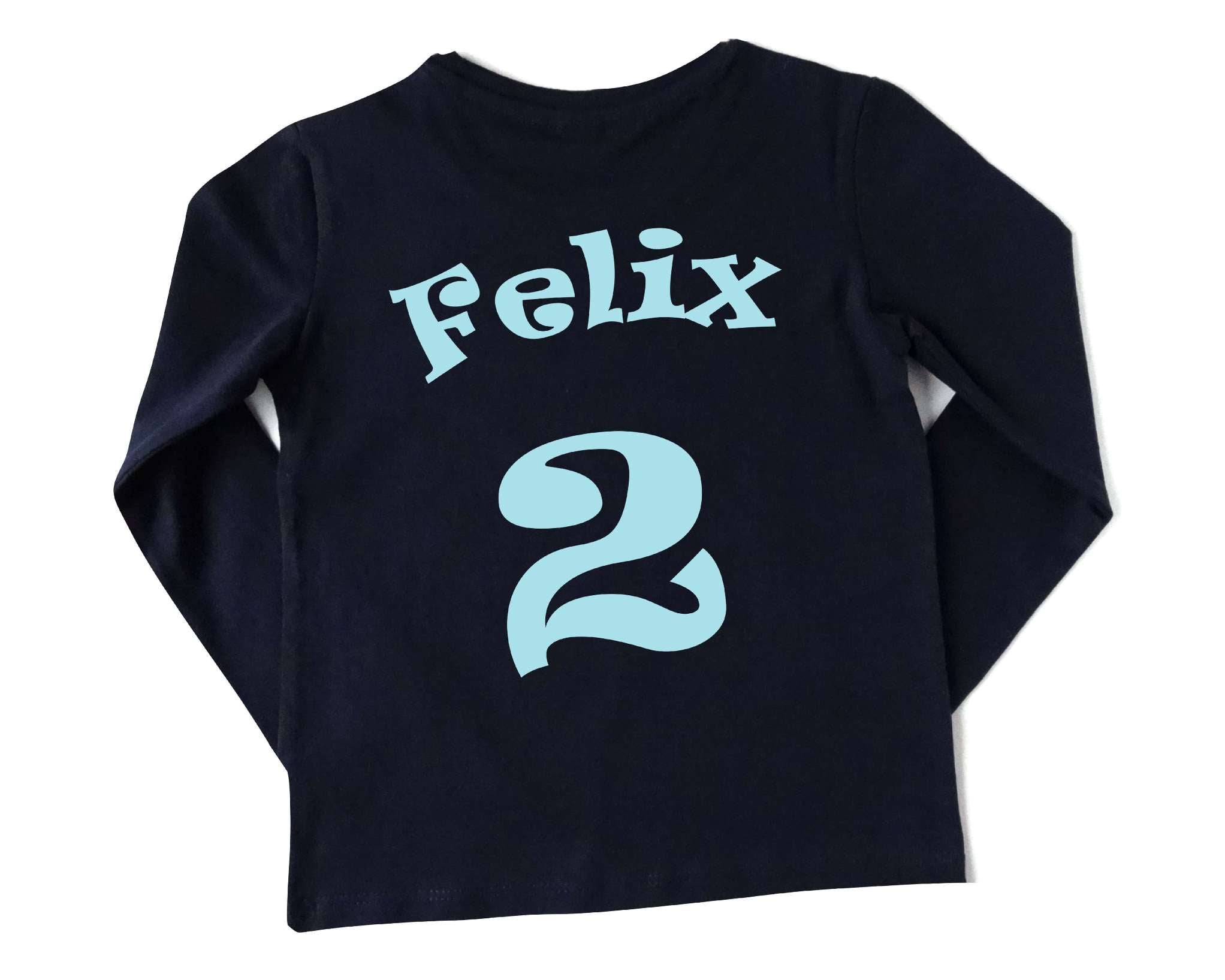 navi Geburtstagsshirt Trikot mit Name und Zahl in hellblau und langen Ärmeln