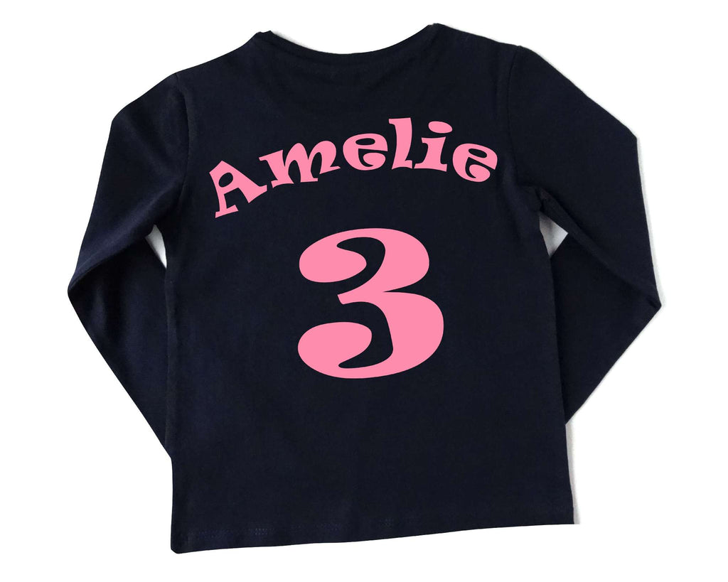 Rückseite navi Geburtstagsshirt Trikot mit Name und Zahl in rosa und langen Ärmeln