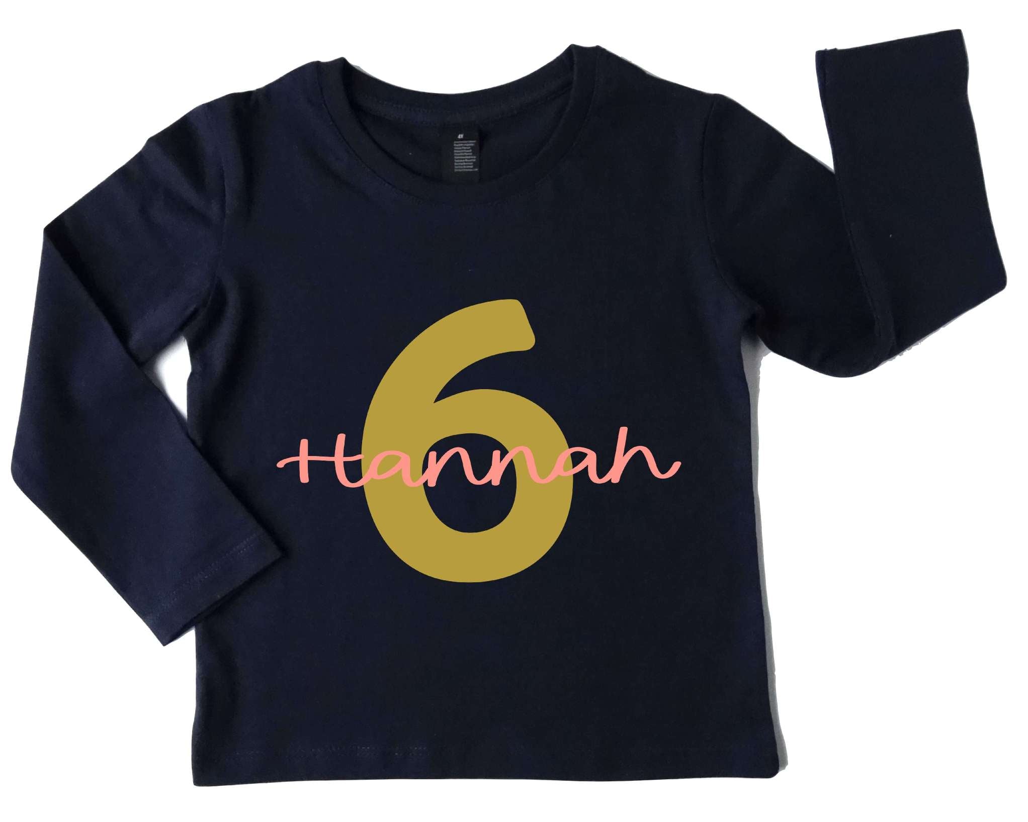 navi Langarmshirt für Kinder Geburtstag mit großer goldener Ziffer und Name und Handlettering Schrift rosa personalisierbar
