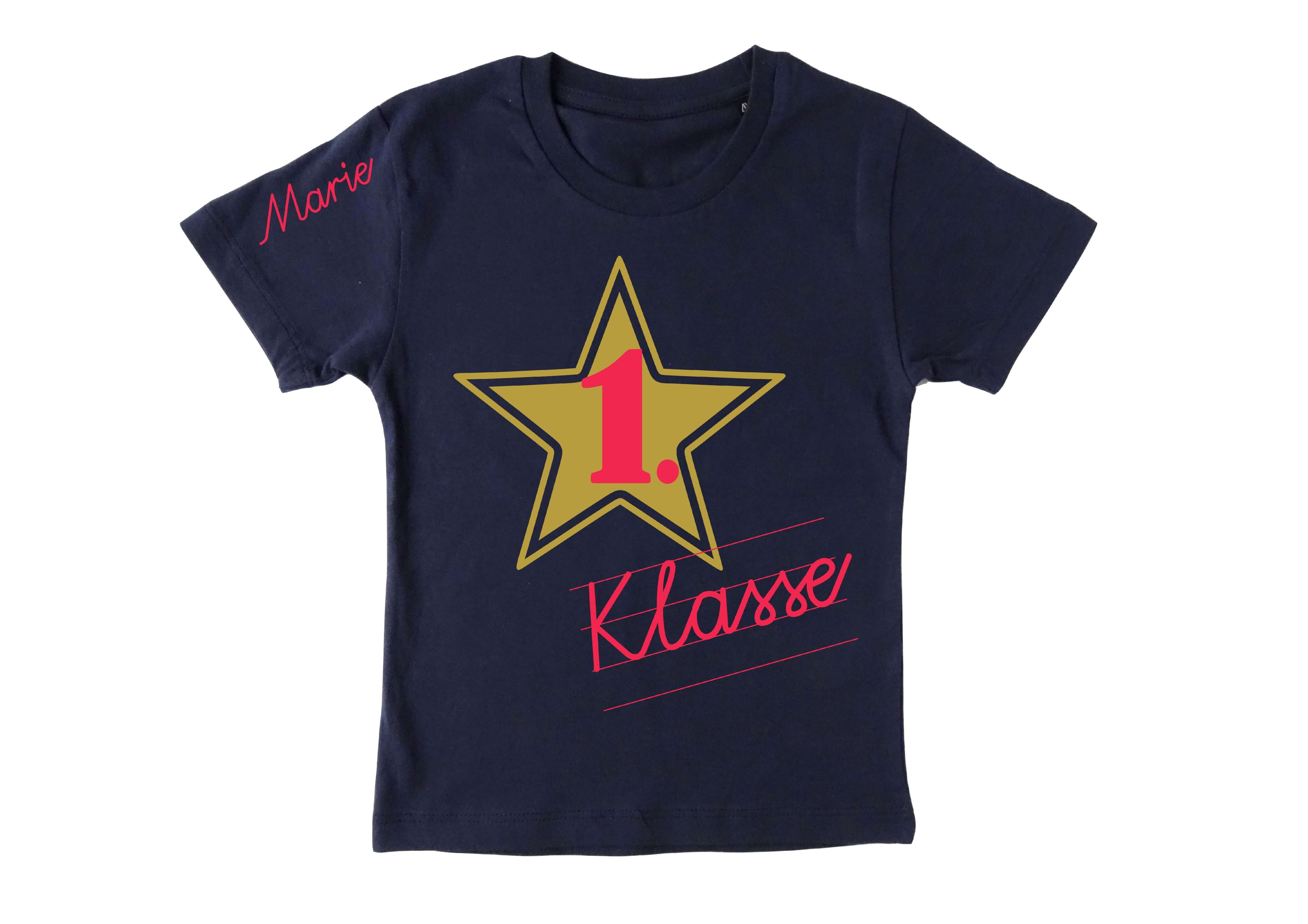 Einschulungsshirt großer Stern Kurzarm navi oder weiß