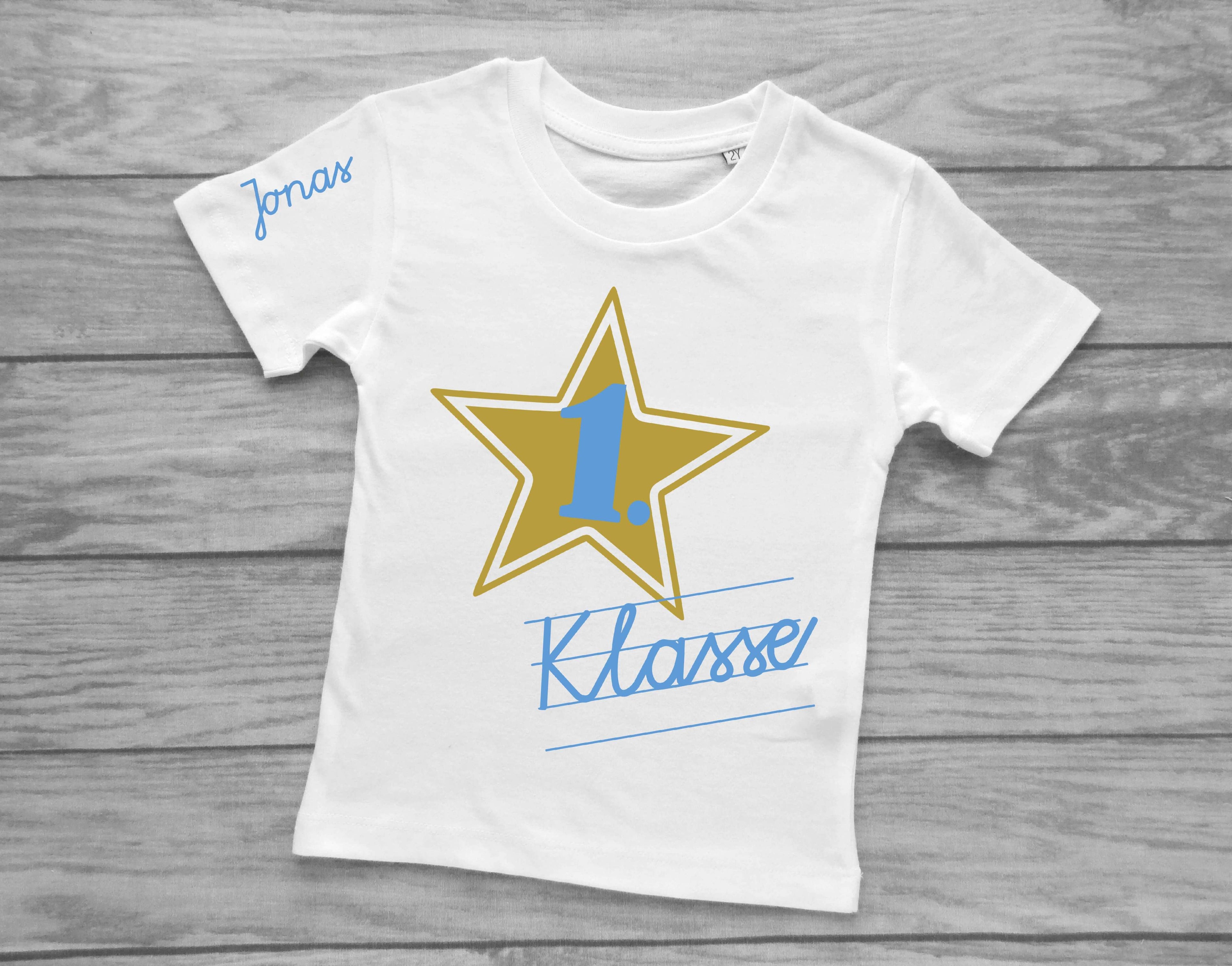 Einschulungsshirt großer Stern Kurzarm navi oder weiß