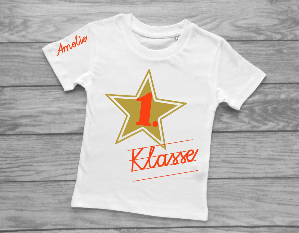 Einschulungsshirt großer Stern Kurzarm weiß oder navy