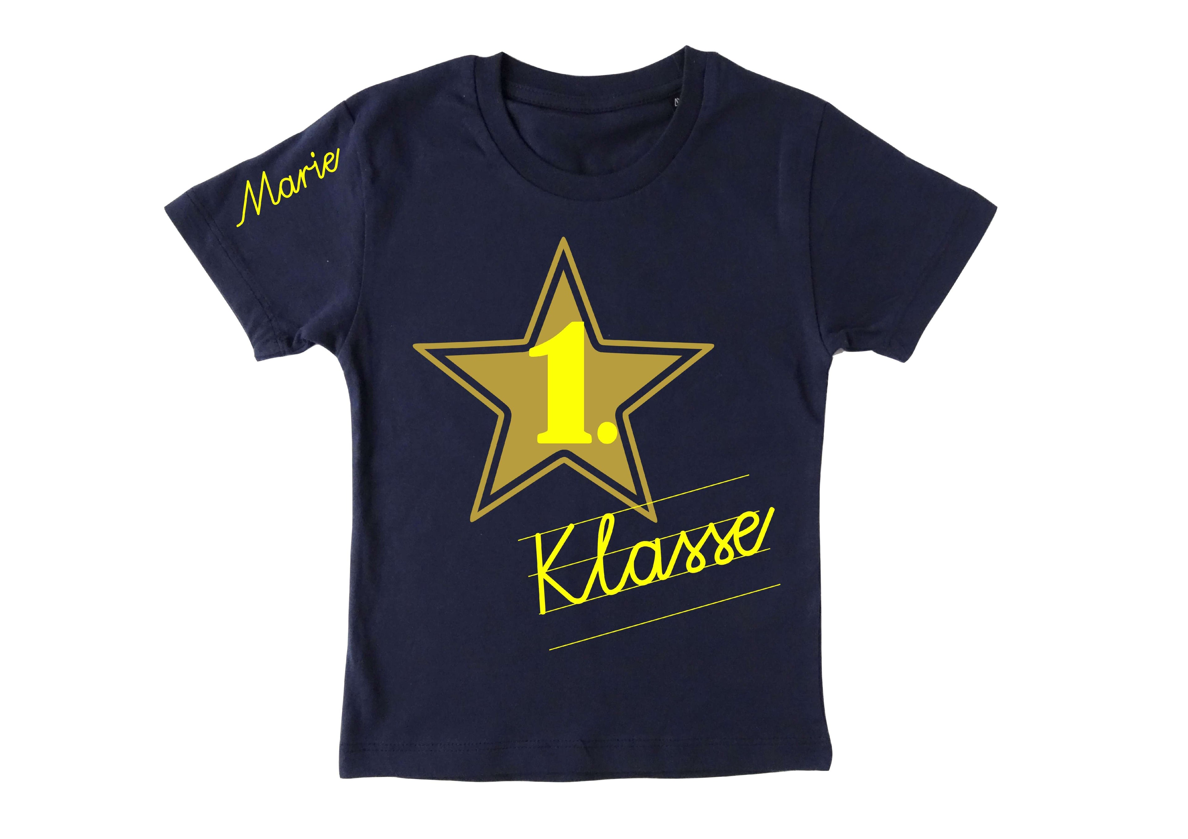 Einschulungsshirt großer Stern Kurzarm navi oder weiß