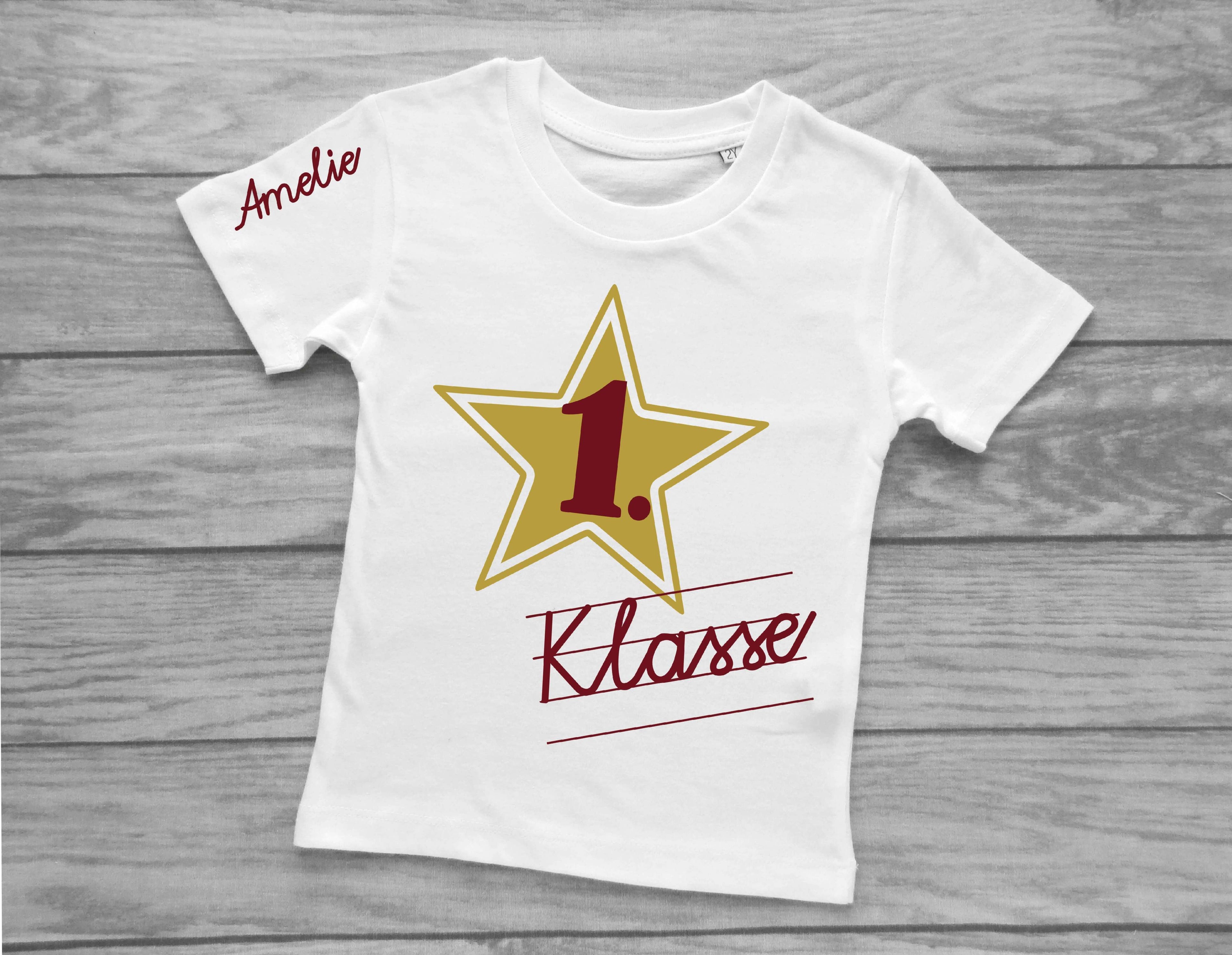 Einschulungsshirt großer Stern Kurzarm navi oder weiß