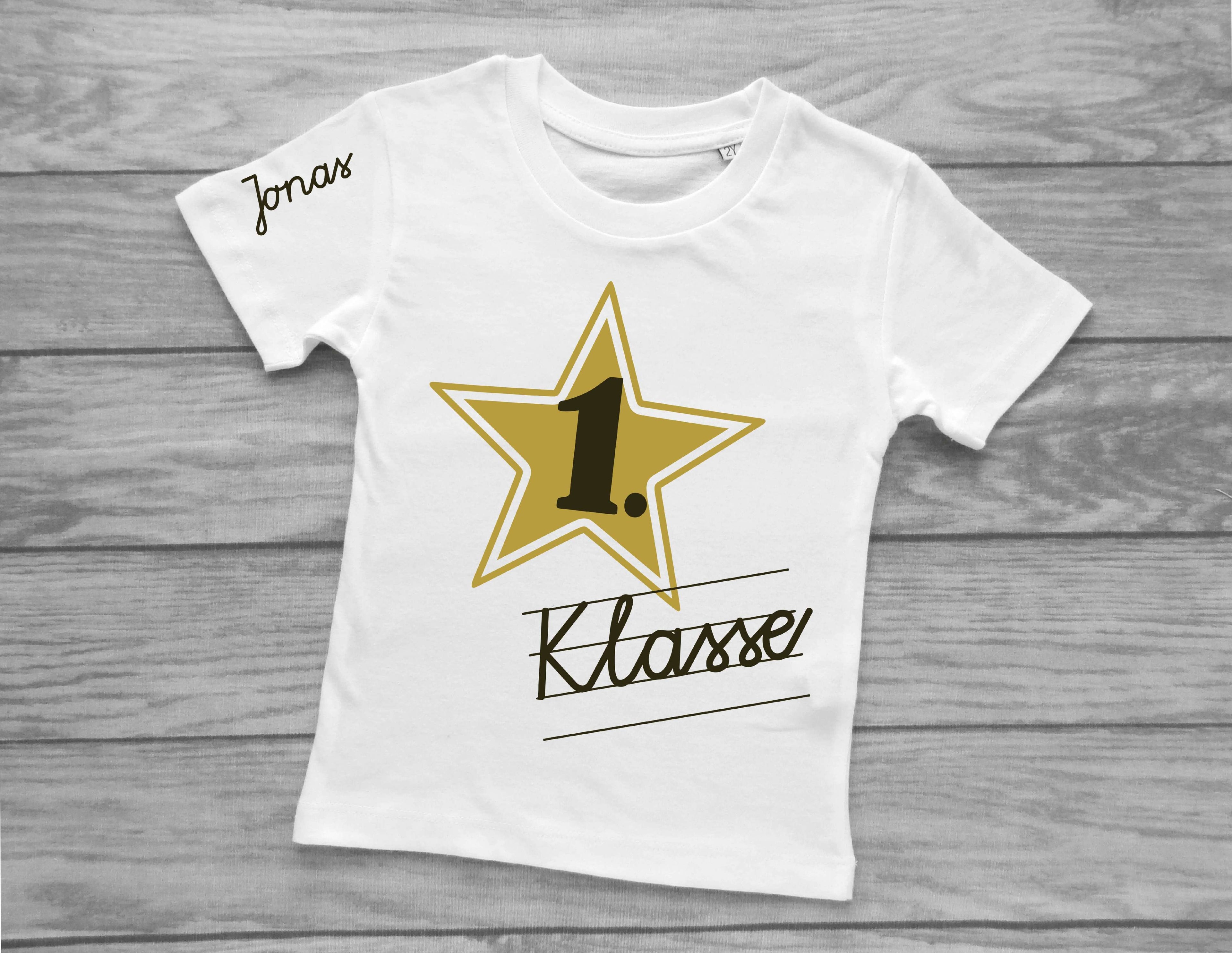 Einschulungsshirt großer Stern Kurzarm navi oder weiß