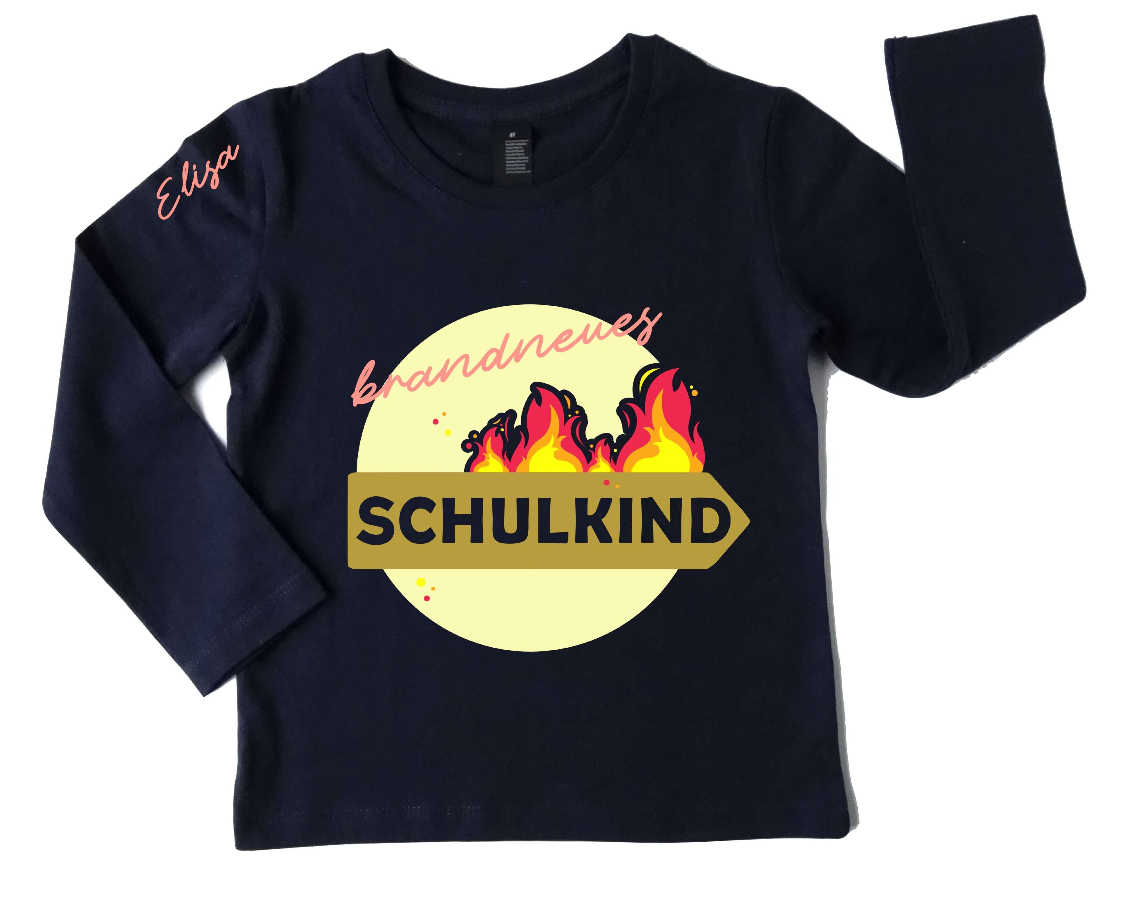 navi Langarm-Shirt für Einschulung brandneues Schulkind mit Feuer, rosa- gold Aufdruck