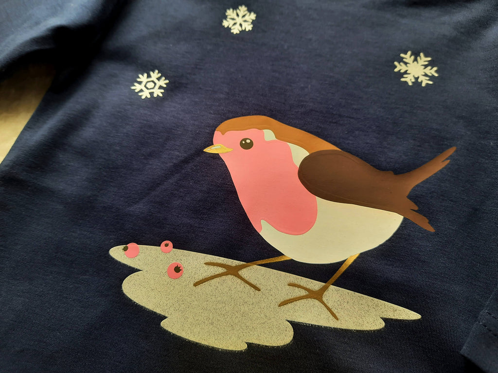 Weihnachtsshirt Rotkehlchen Langarm
