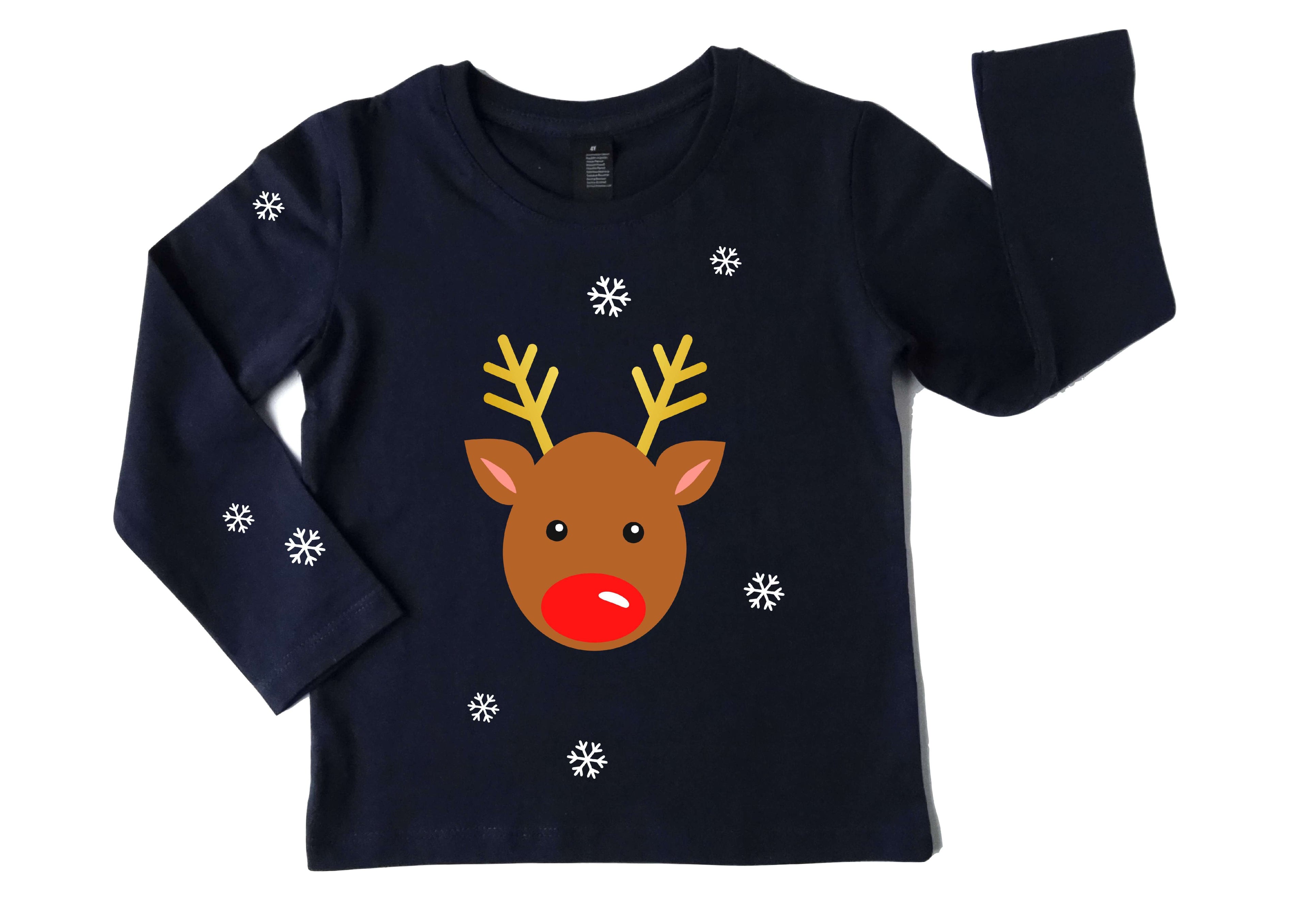 navi Weihnachtsshirt für Kinder und Babys mit Rentier und schimmerndem gold-metallic, Langarm