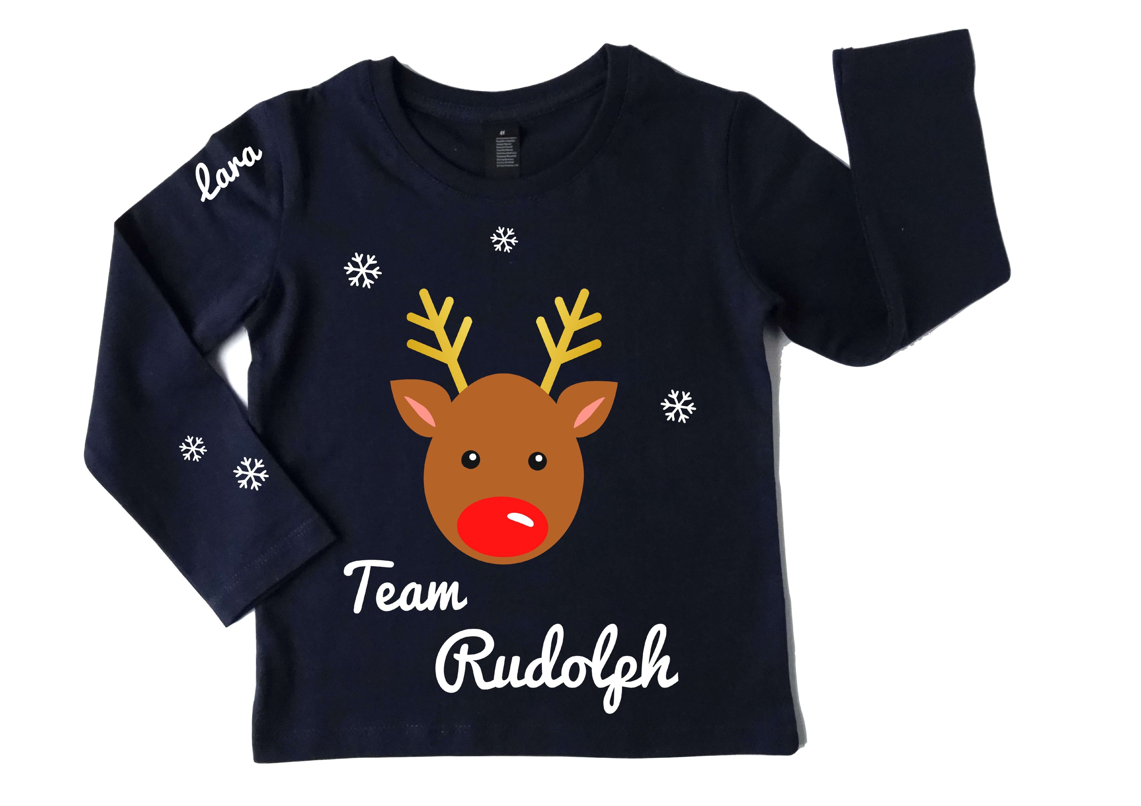 navi Weihnachtsshirt für Kinder, mit Rentier und schimmerndem gold-metallic, Team Rudolph