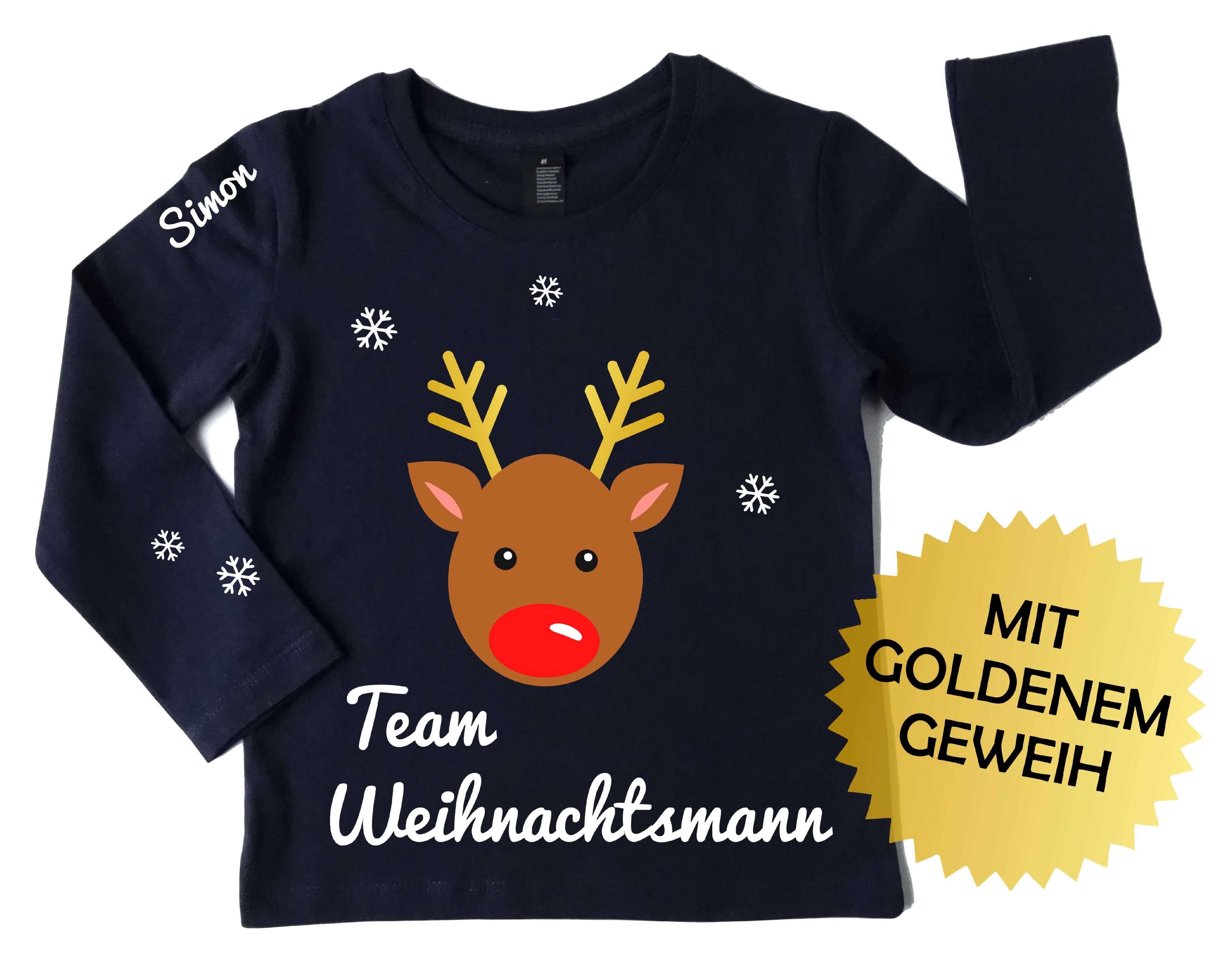 navi Weihnachtsshirt für Kinder, mit Rentier und schimmerndem gold-metallic, Langarm