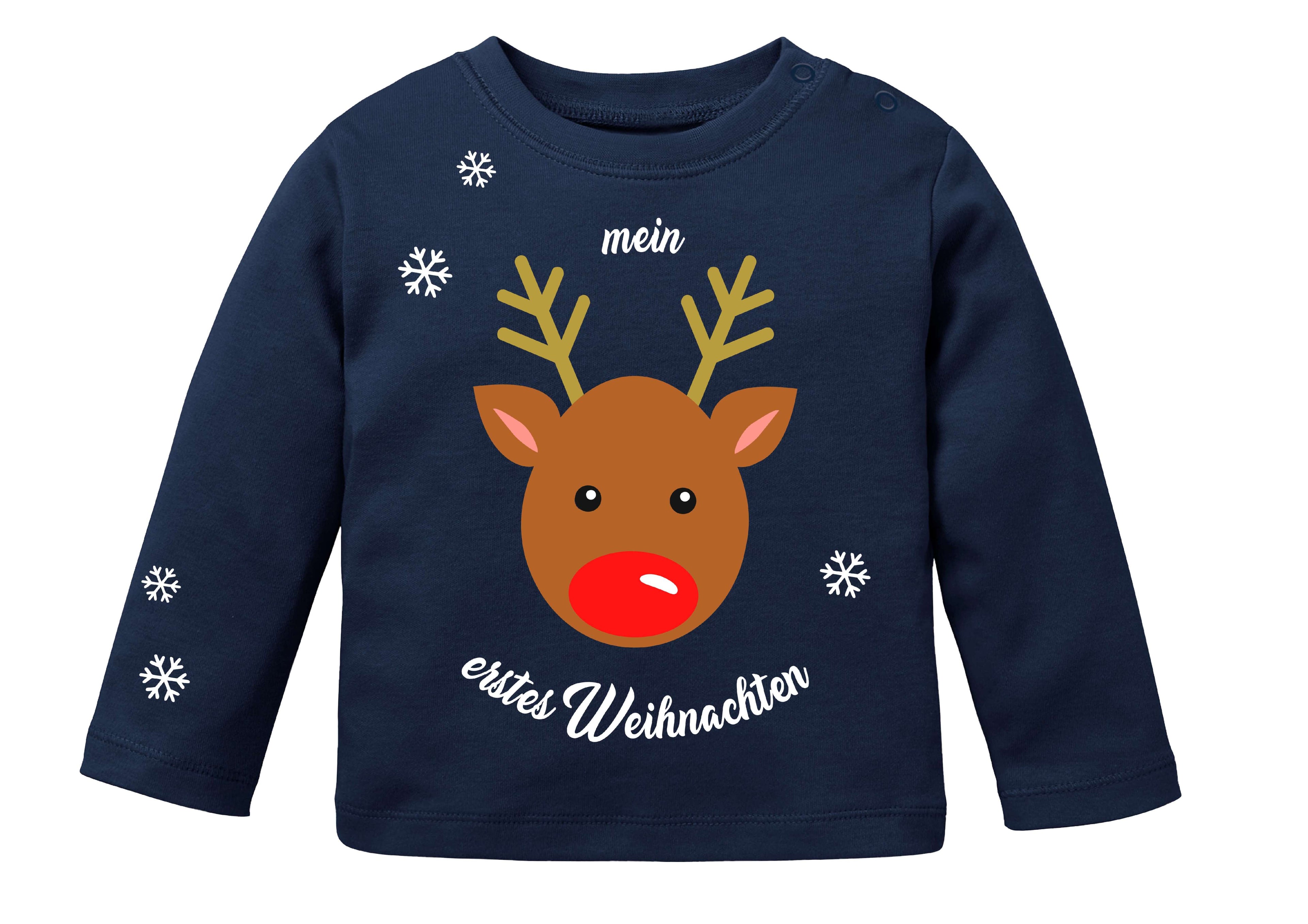 erstes Weihnachtsshirt für Babys, mit Rentier und schimmerndem gold-metallic, Langarm