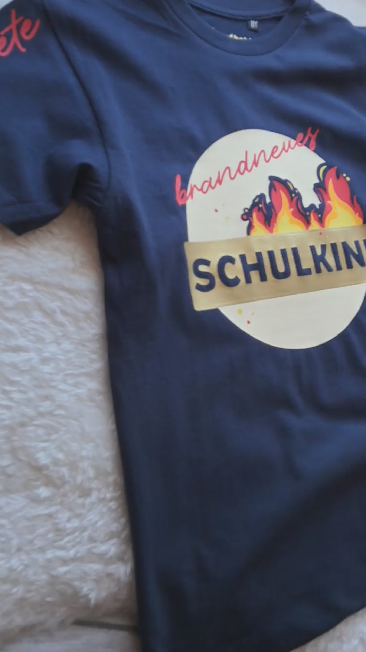 Shirt zur Einschulung mit Feuer, brandneues Schulkind, mit Name